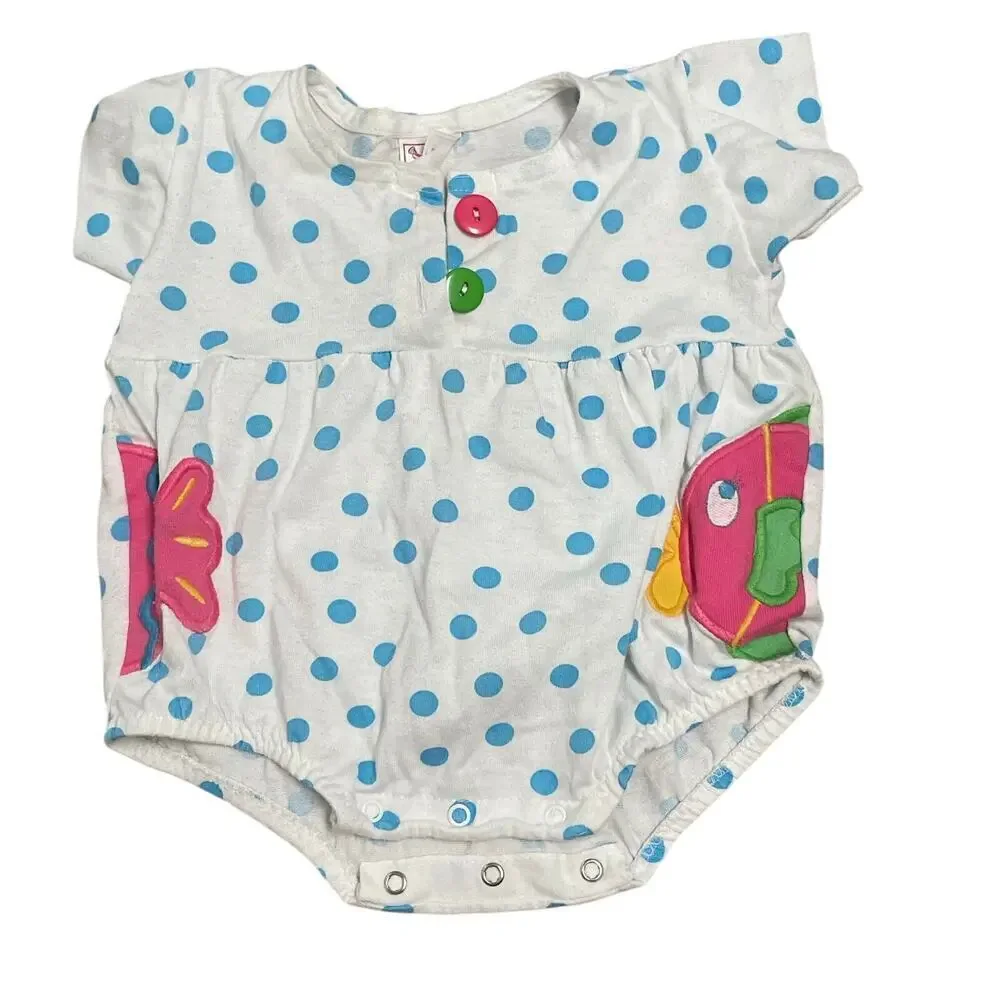 Buster Brown Vintage 6-9 Month Fish Polka Dot Bubble Romper VTG One Piece
